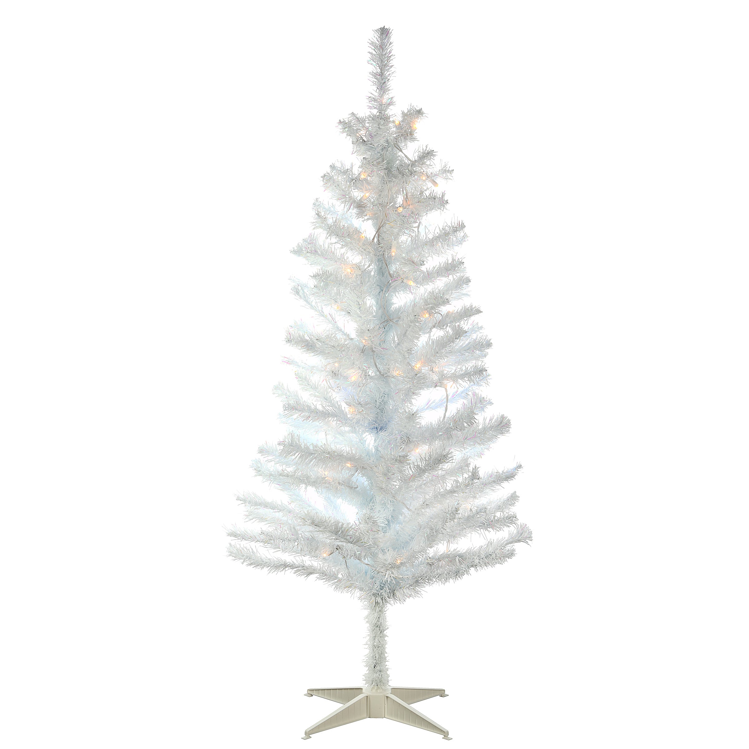 4 ft. Pre-Lit Tinsel Collection White Iridescent Tree with Clear Lights