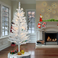 4 ft. Pre-Lit Tinsel Collection White Iridescent Tree with Clear Lights