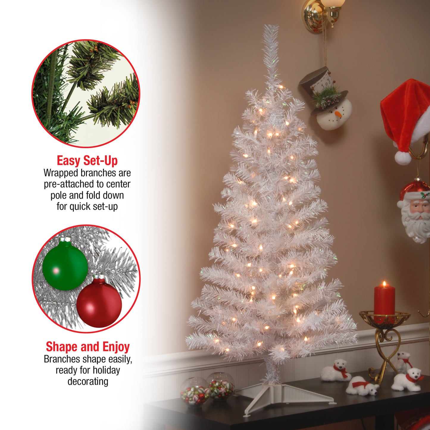 4 ft. Pre-Lit Tinsel Collection White Iridescent Tree with Clear Lights
