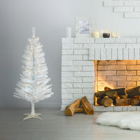 4 ft. Pre-Lit Tinsel Collection White Iridescent Tree with Clear Lights