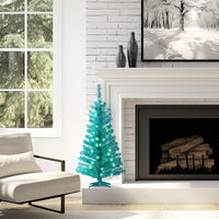 4 ft. Pre-Lit Tinsel Collection Turquoise Tree with Clear Lights
