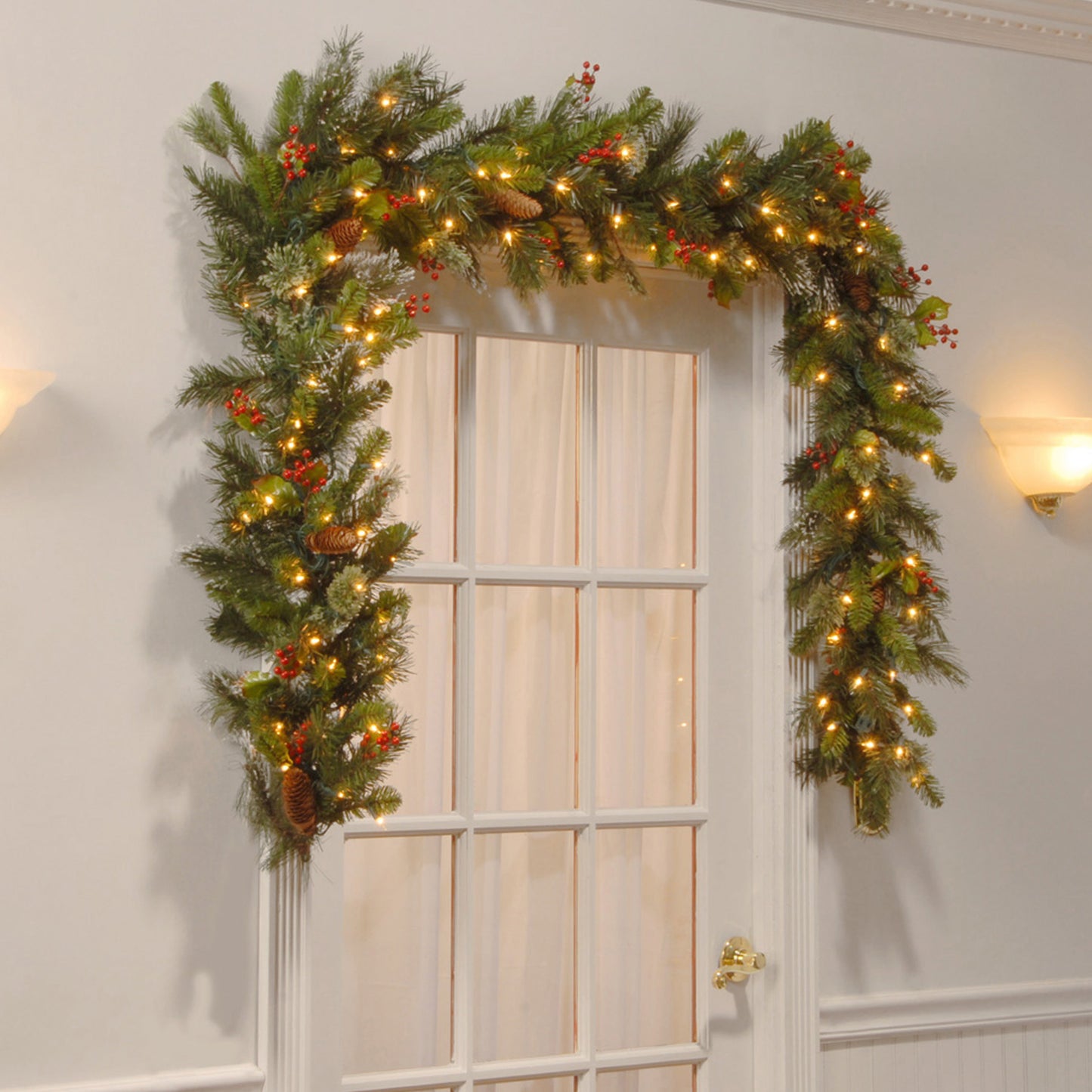 9 ft. Pre-Lit Wintry Pine Garland with Clear Lights, Plug-In