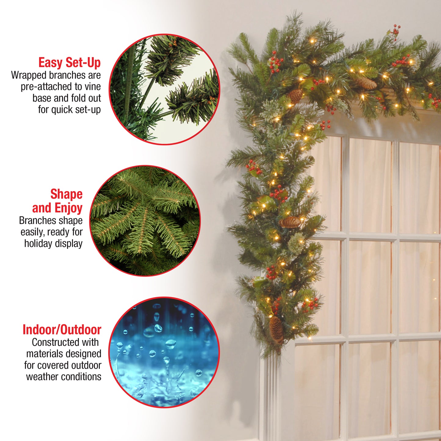 9 ft. Pre-Lit Wintry Pine Garland with Clear Lights, Plug-In